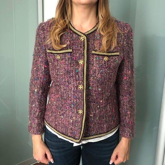 Lavender Mohair Blazer with Gold Embellishments - Picture 1 of 8